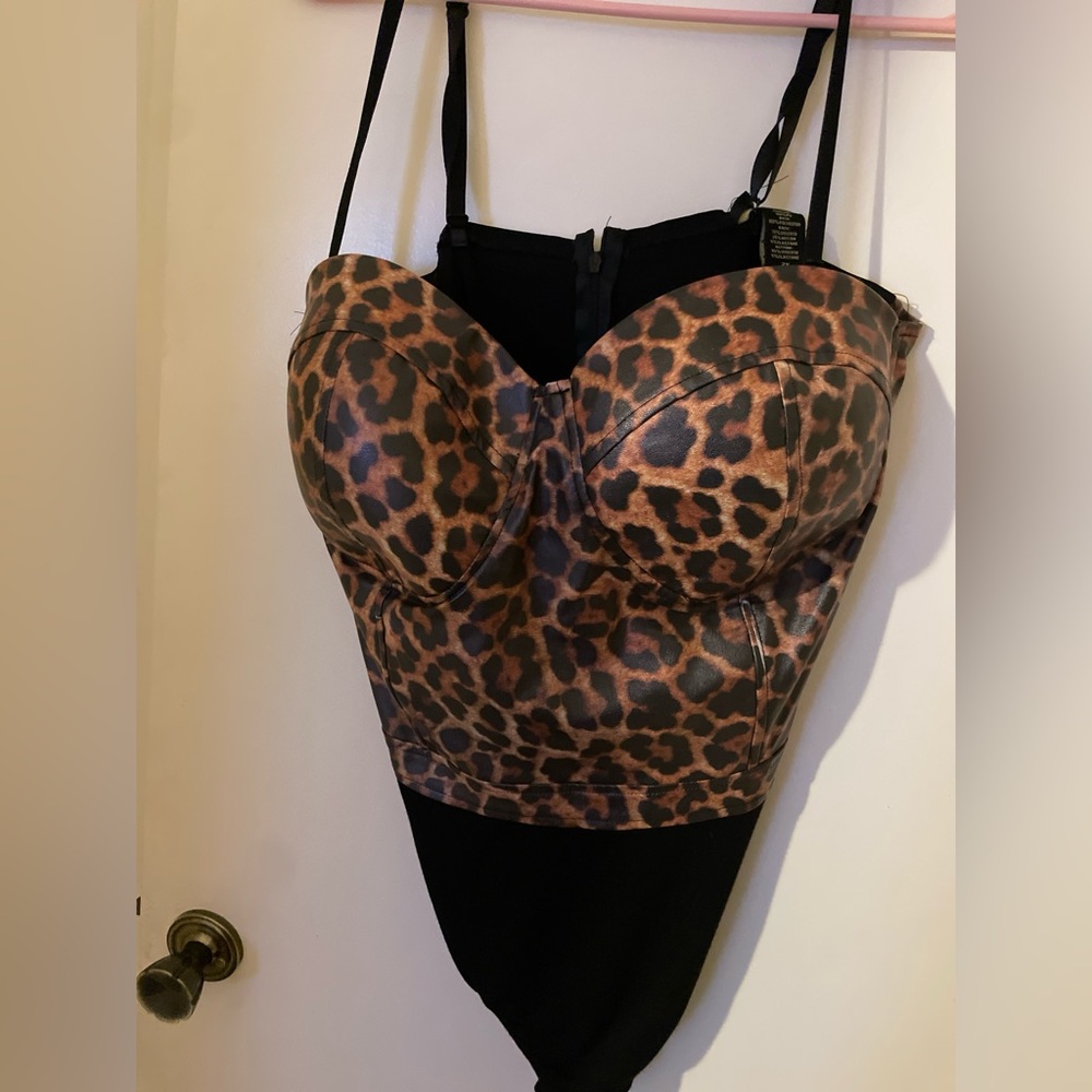 Palm Angels Black and Cream Bustier Bodysuit